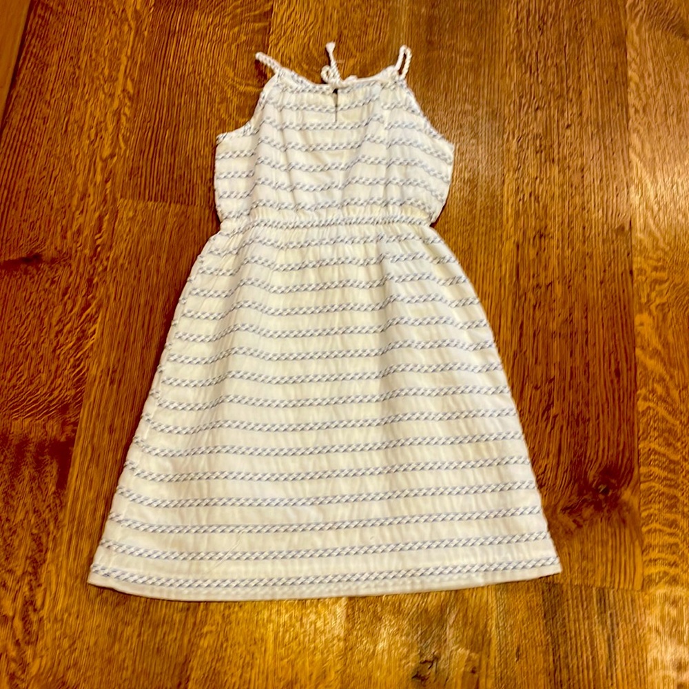 White with blue trim cotton spaghetti strapped dress